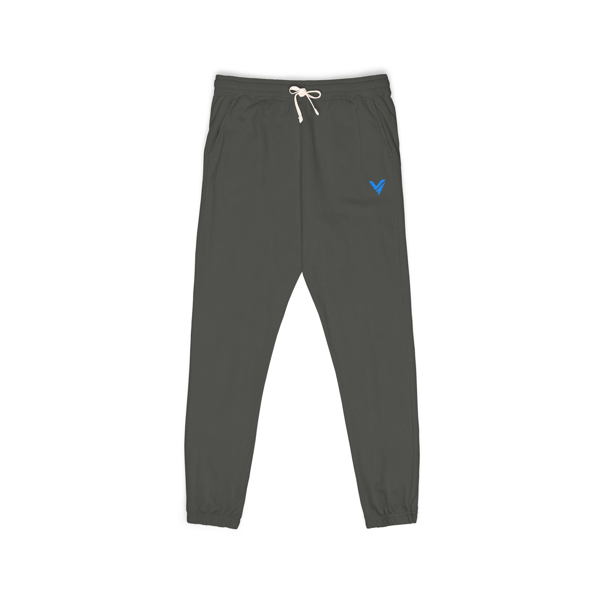 Embroidered Blue Heart Sweatpants — Garment-Dyed Fleece Joggers