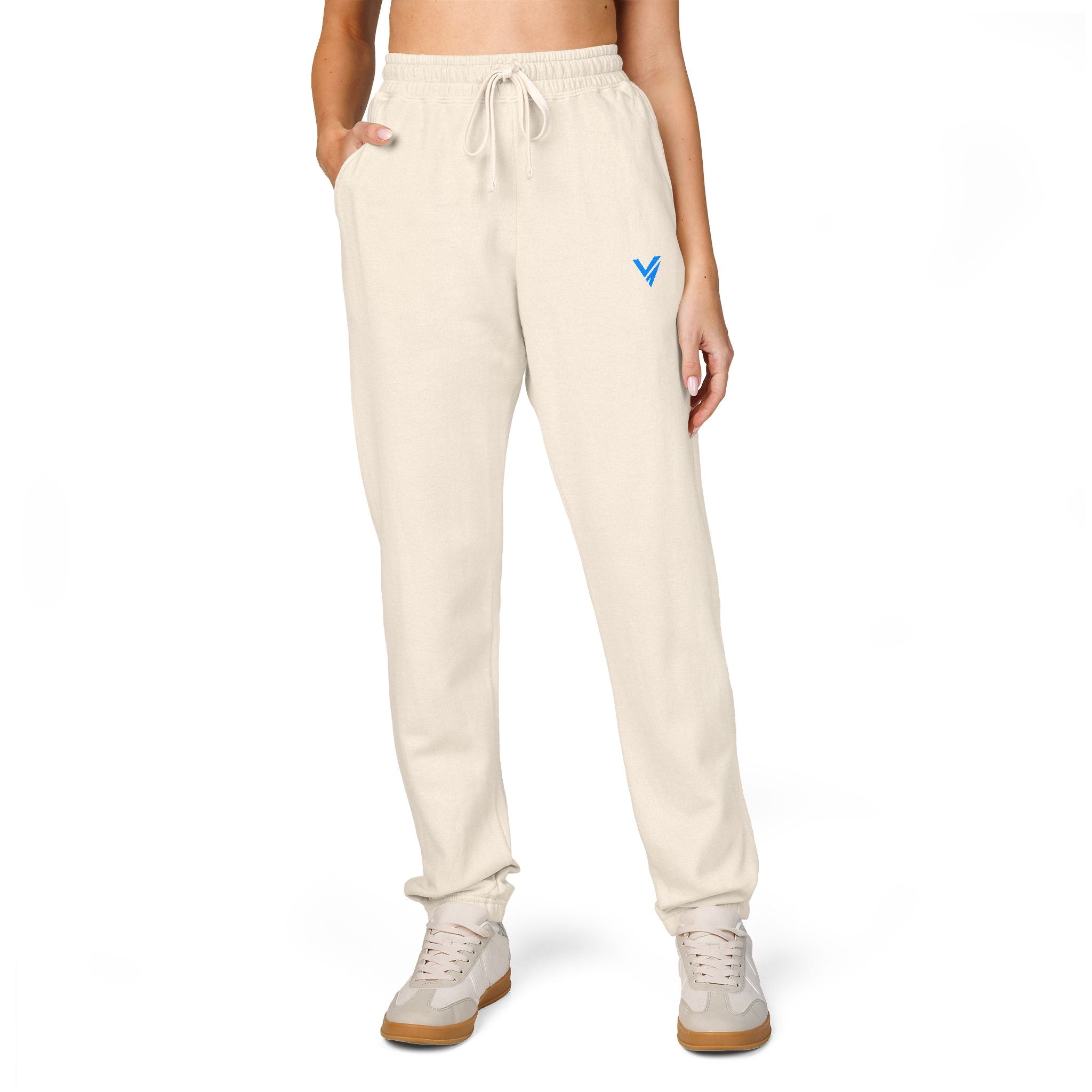 Embroidered Blue Heart Sweatpants — Garment-Dyed Fleece Joggers