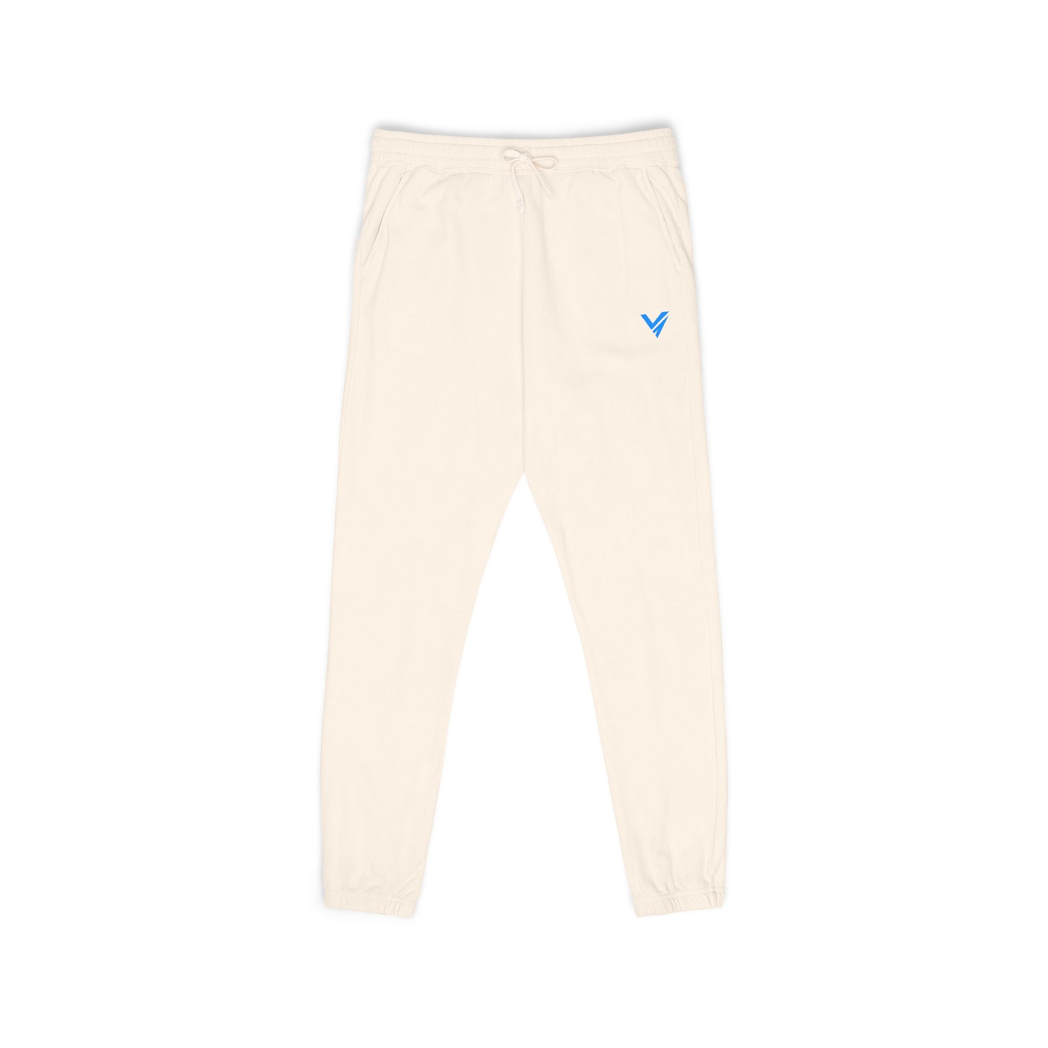 Embroidered Blue Heart Sweatpants — Garment-Dyed Fleece Joggers